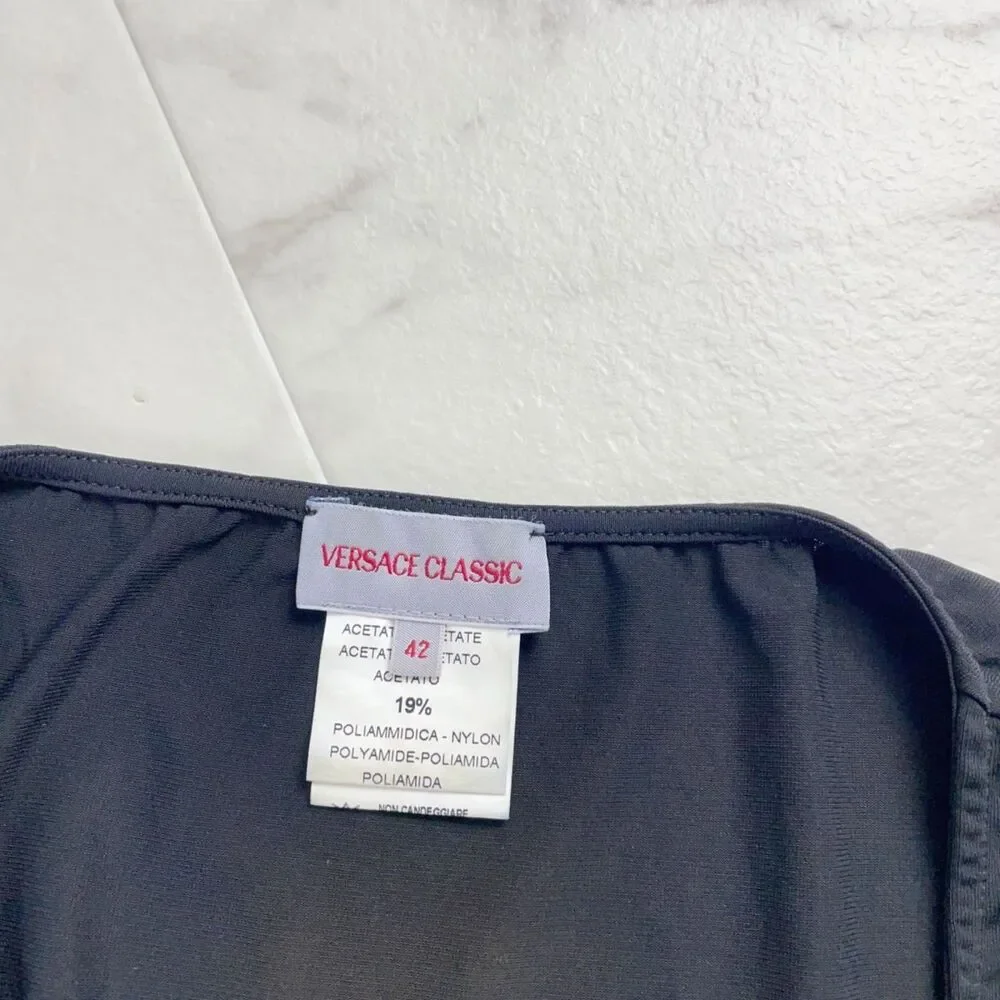 Versace (Authentic) Black Silky Ruched Vintage Y2K Top, Size IT 42/US 4-6, EUC - Picture 5 of 7